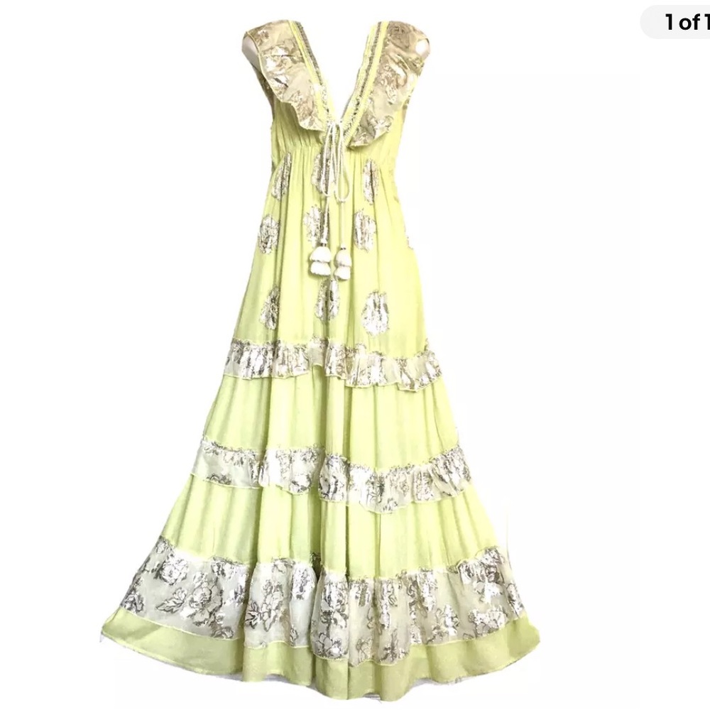 Nordstrom ONE SIZE yellow bohemian maxi with gold/silver trim